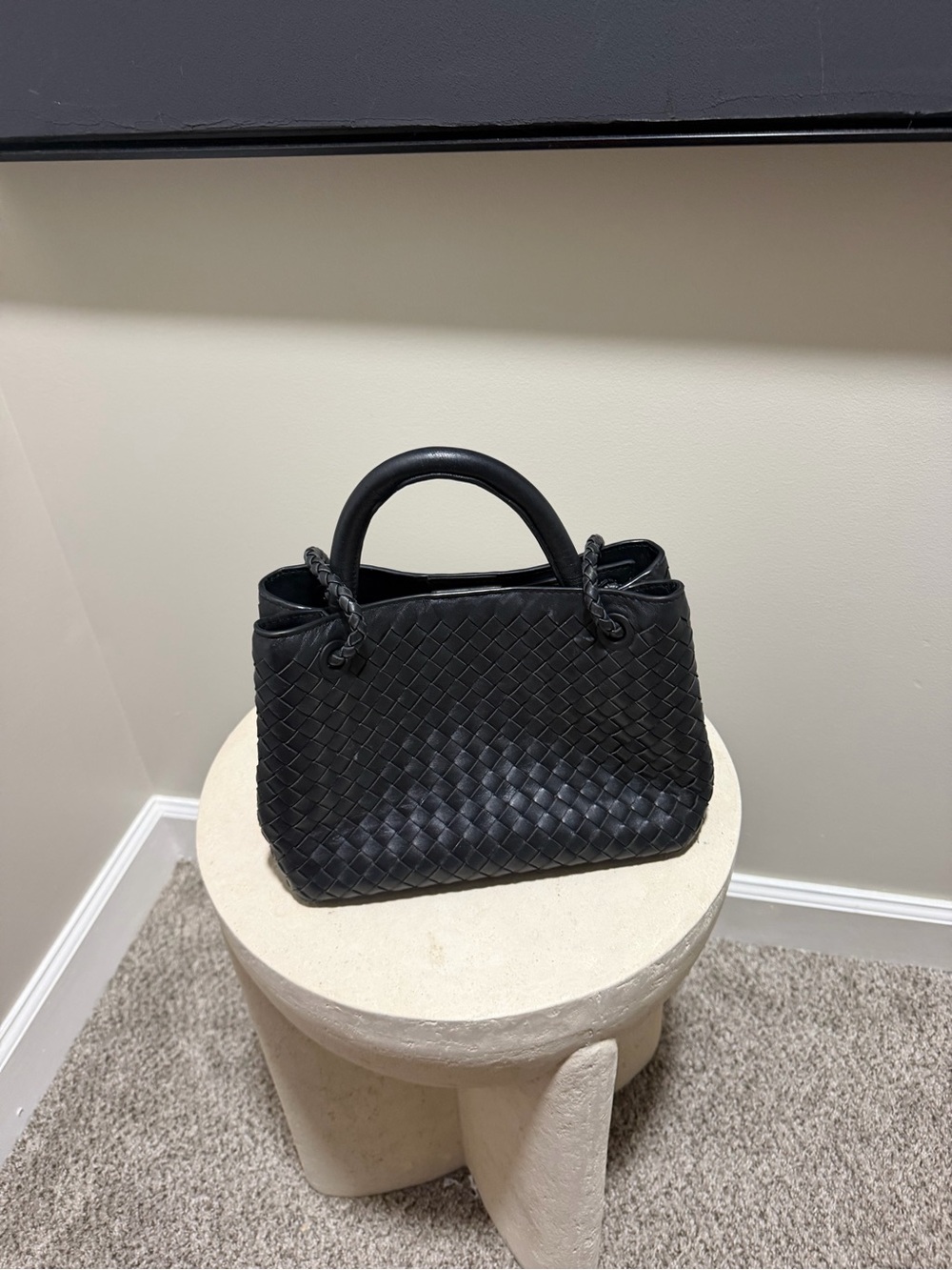 Quince Black Woven Top-Handle Satchel